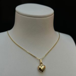 שרשרת לב נפוח בינוני זהב צהוב 14k
